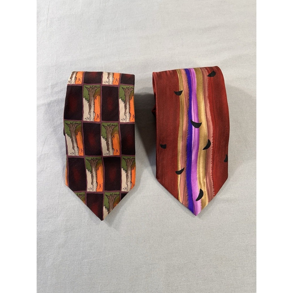 Vintage Jerry Garcia 100% Silk Ties Lot Of 2 Woodsy Trees and Abstract